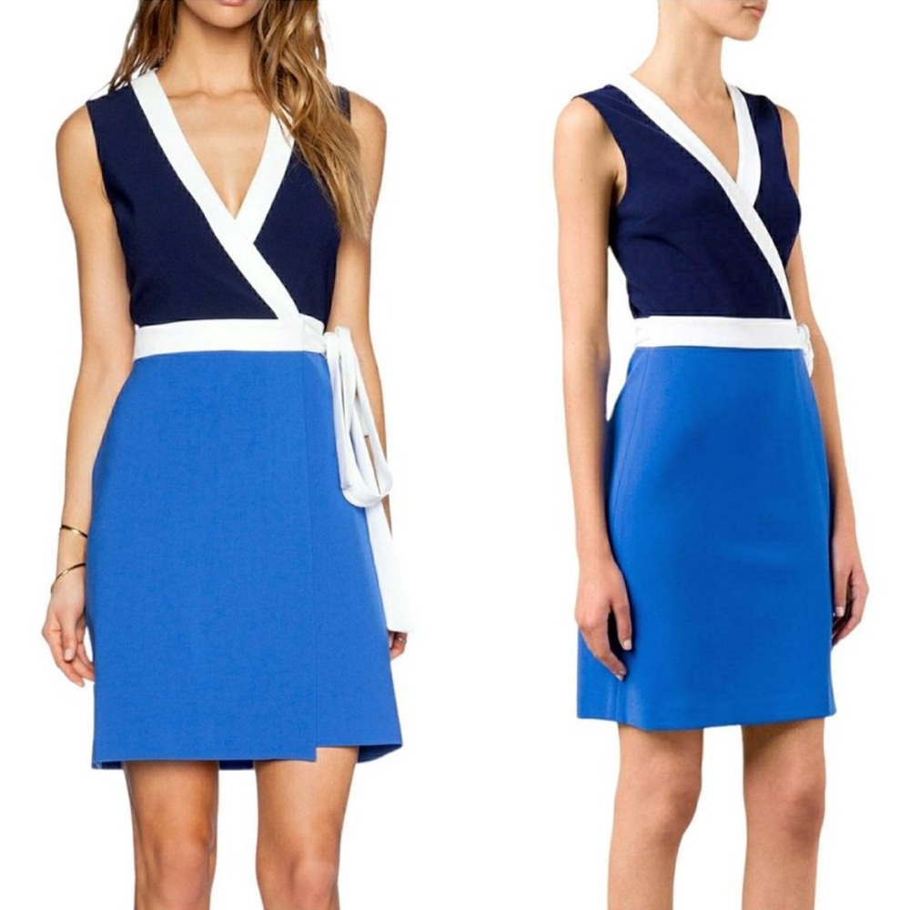 DIANE VON FURSTENBERG Gracie Blue Colorblock Wrap Dress 4